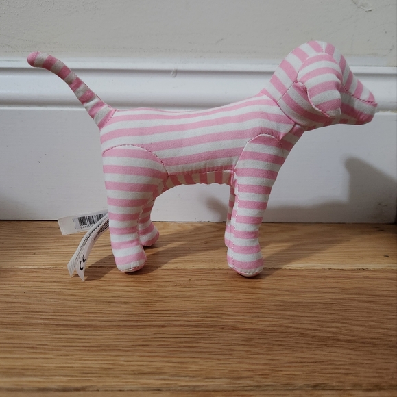 EUC Victoria's Secret PINK Love Pink Dog Plush Pink White Stripped Collectible - Picture 2 of 11